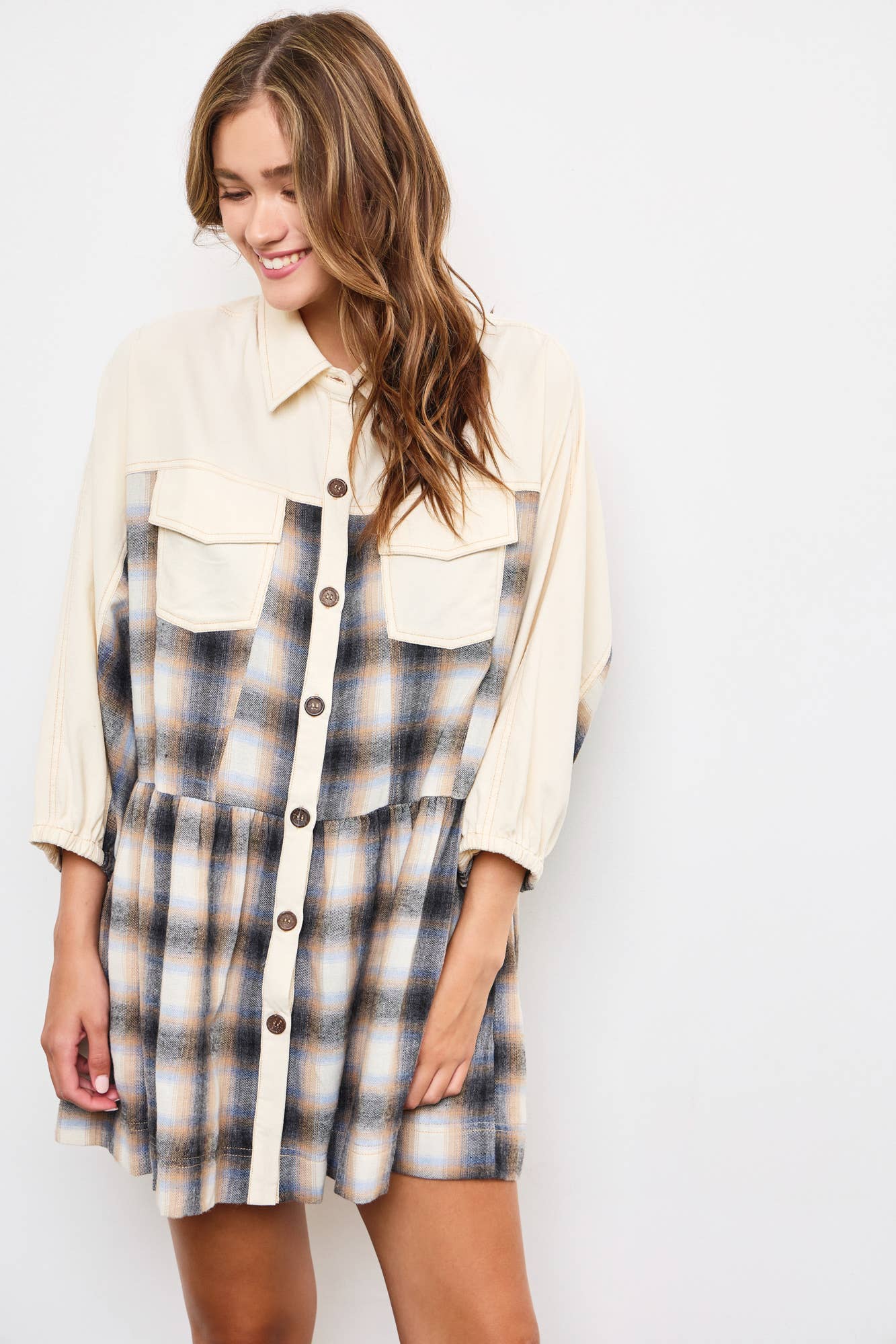 plaid button-down dress