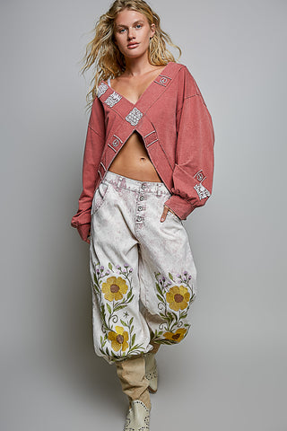 pink marbled sunflower joggers