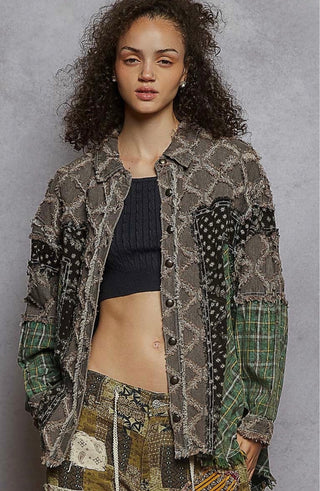 chocolate + emerald plaid button-up