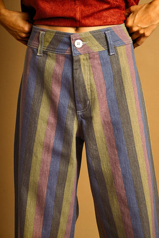 striped faded denim pants