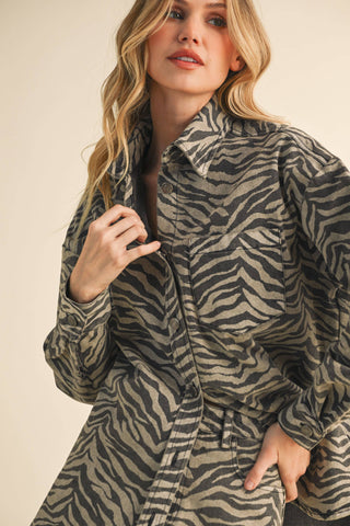 denim zebra oversized shirt + mini skirt