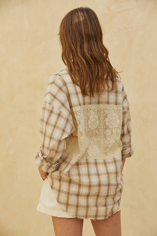 lacy taupe button-up