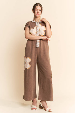 floral patchwork french terry jumpsuit