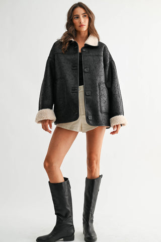 reversible sherpa + leather jacket