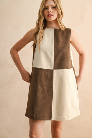 suede color block shift dress