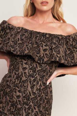 mocha jacquard mini dress