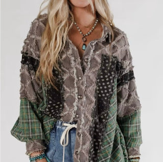 chocolate + emerald plaid button-up