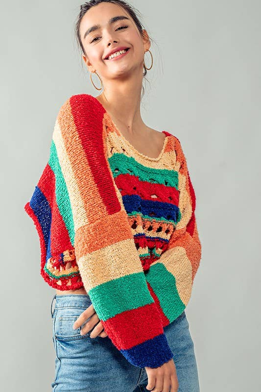 rainbow cut rug crop sweater