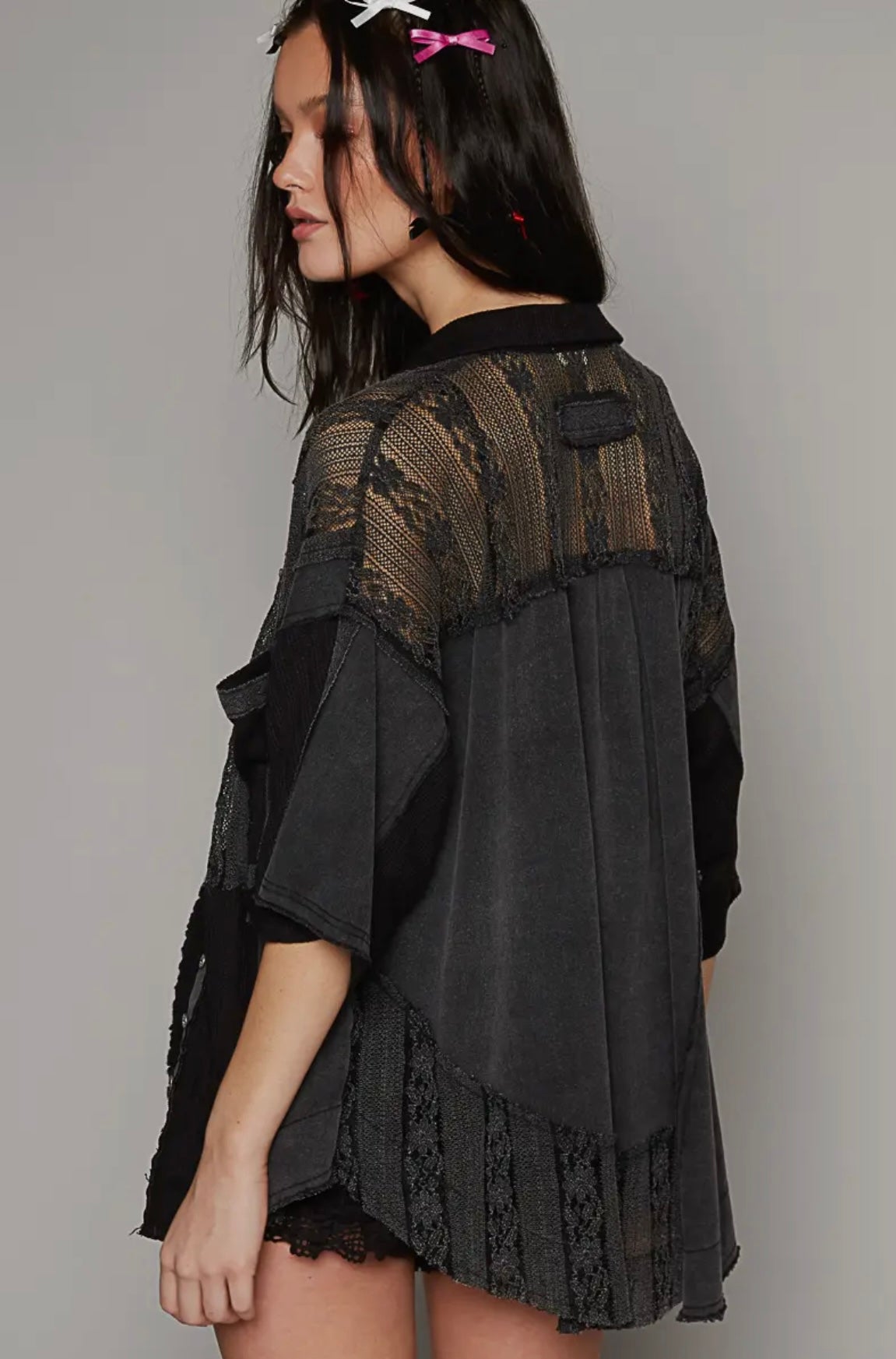 black lace button-down