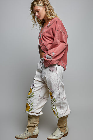 pink marbled sunflower joggers