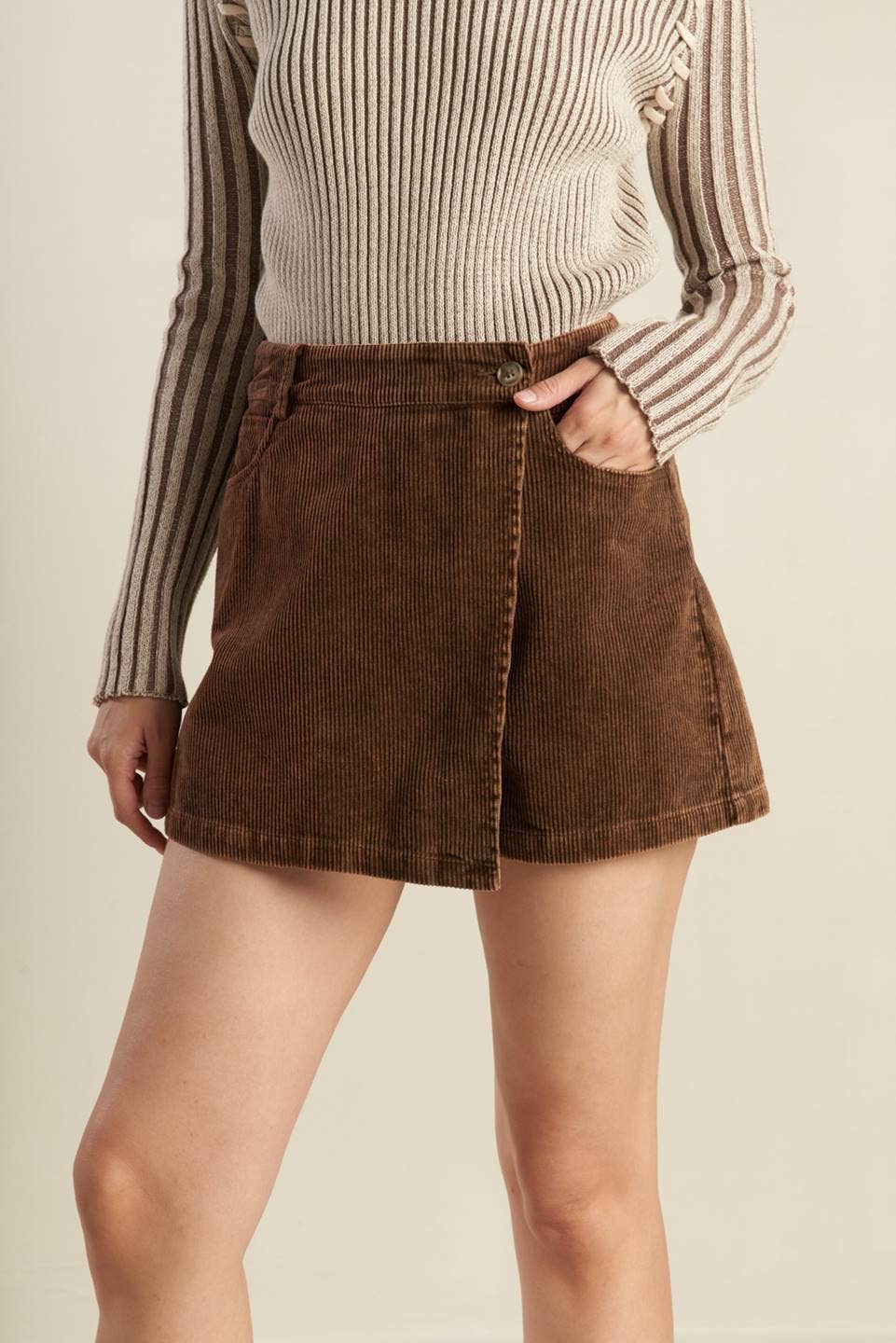 mocha washed corduroy skort