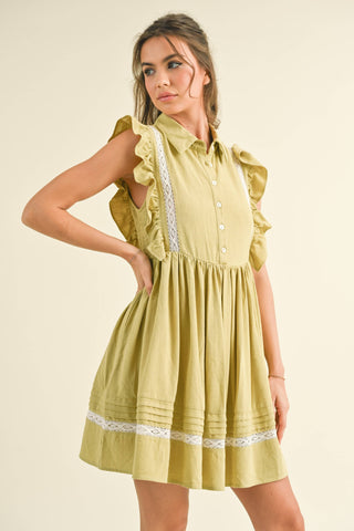 dusty lime flutter sleeve dress