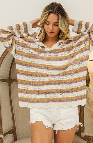 butterscotch striped lightweight knit hoodie