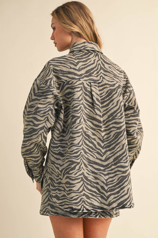 denim zebra oversized shirt + mini skirt