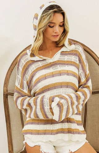 butterscotch striped lightweight knit hoodie