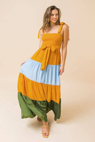 color block maxi dress