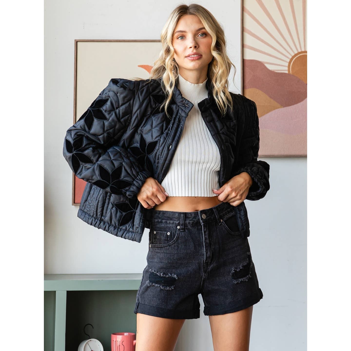 black flower quilted jacket