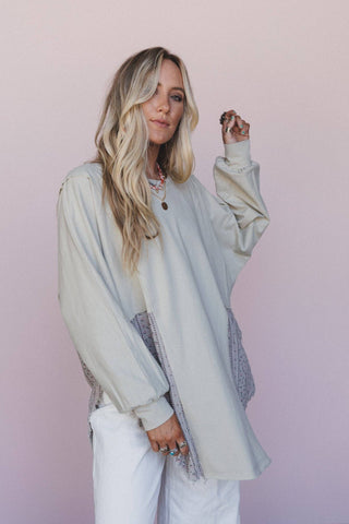 sage print contrast top