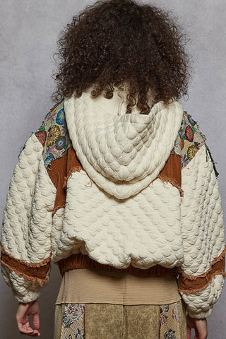 camel + cream jacquard quilted hoodie