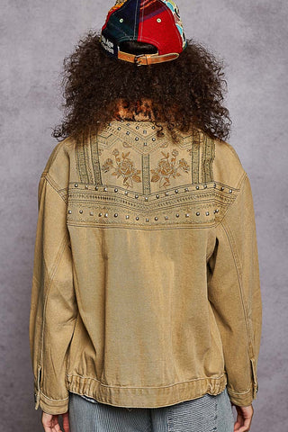 golden embellished denim coat