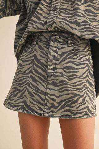 denim zebra oversized shirt + mini skirt