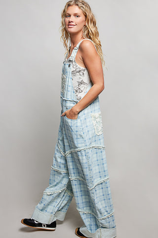 baby blue plaid overalls