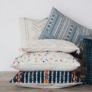 hand-embroidered cotton slub lumbar