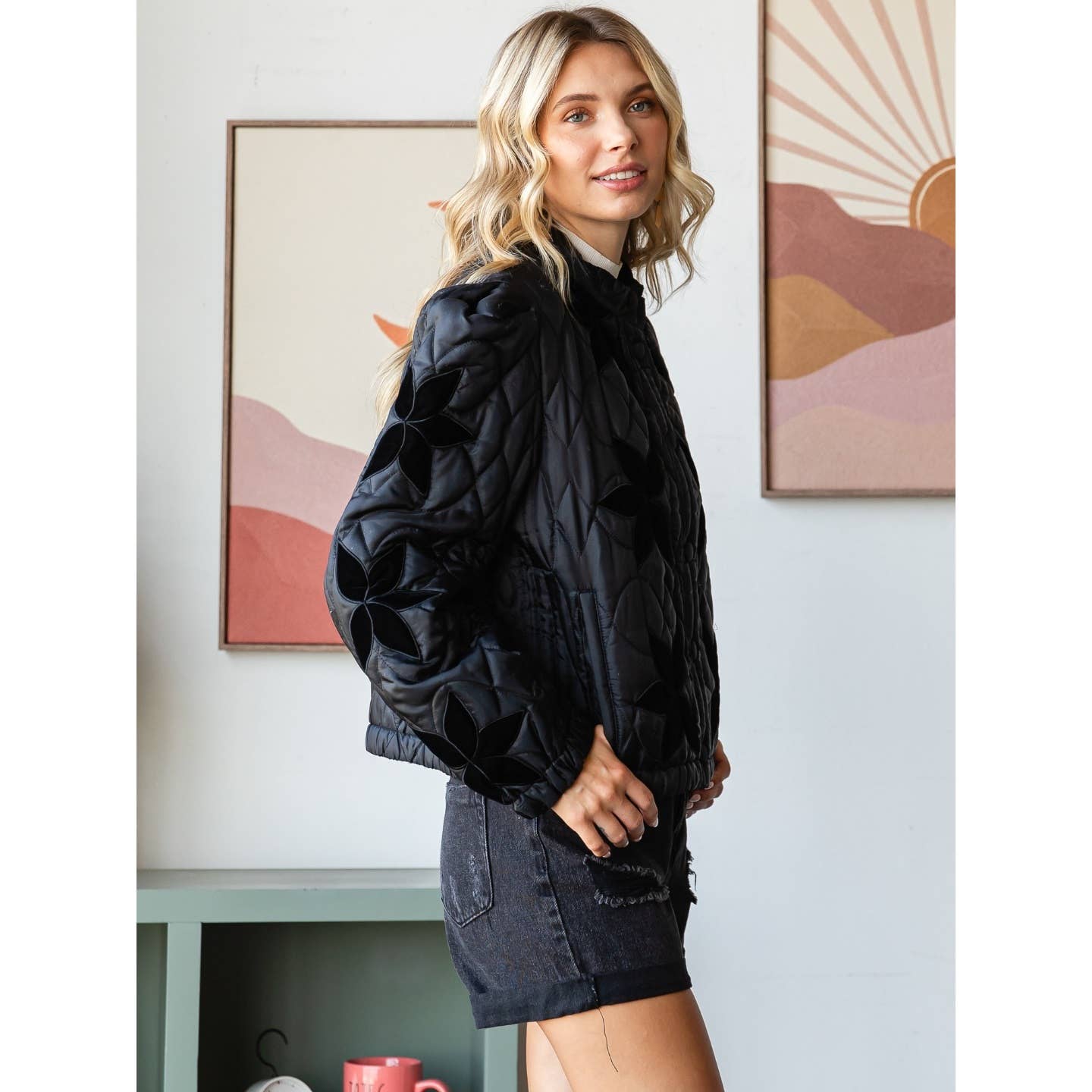 black flower quilted jacket