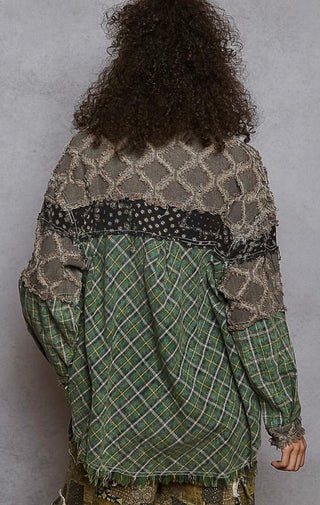 chocolate + emerald plaid button-up