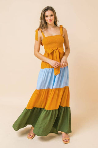 color block maxi dress