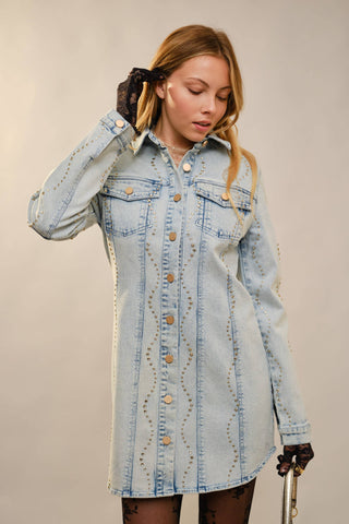 1/27 PRE-ORDER // denim rhinestone wave dress