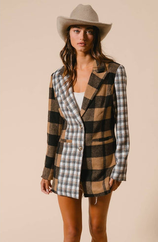 black + tan buffalo plaid blazer