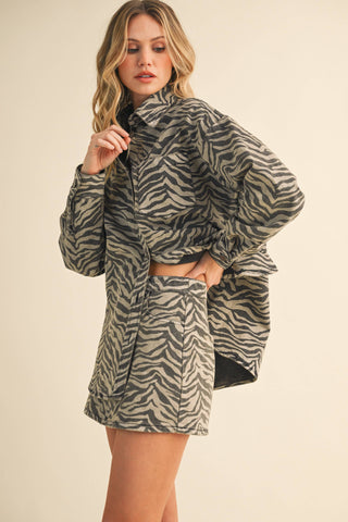 denim zebra oversized shirt + mini skirt