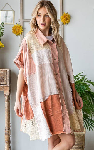 peach + clay mineral wash shirt dress