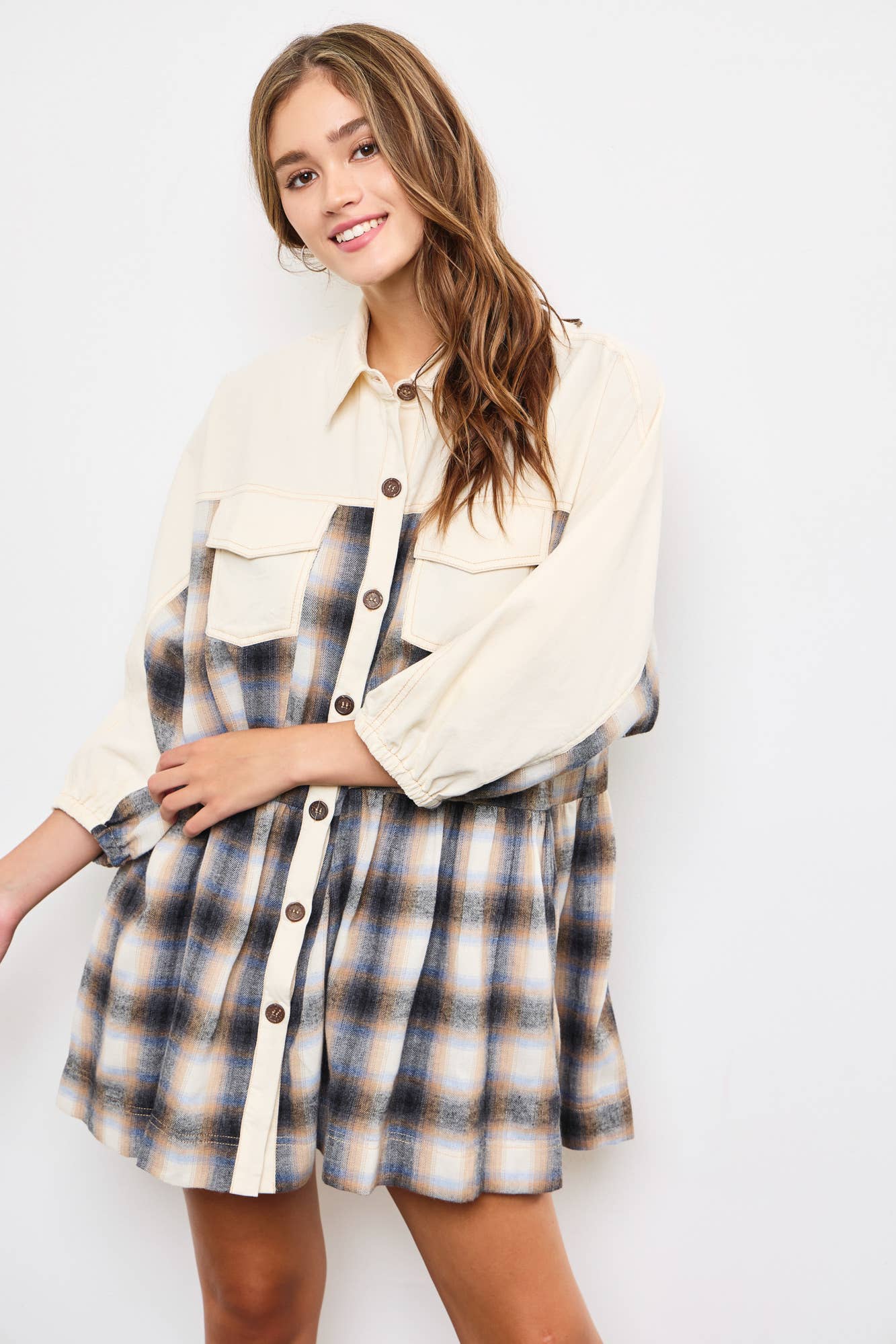 plaid button-down dress