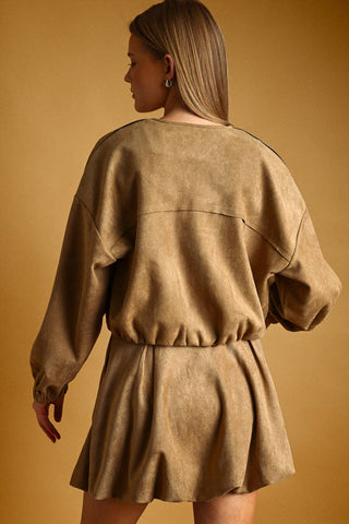 caramel suede bubble skirt