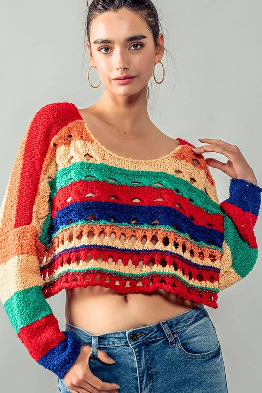 rainbow cut rug crop sweater