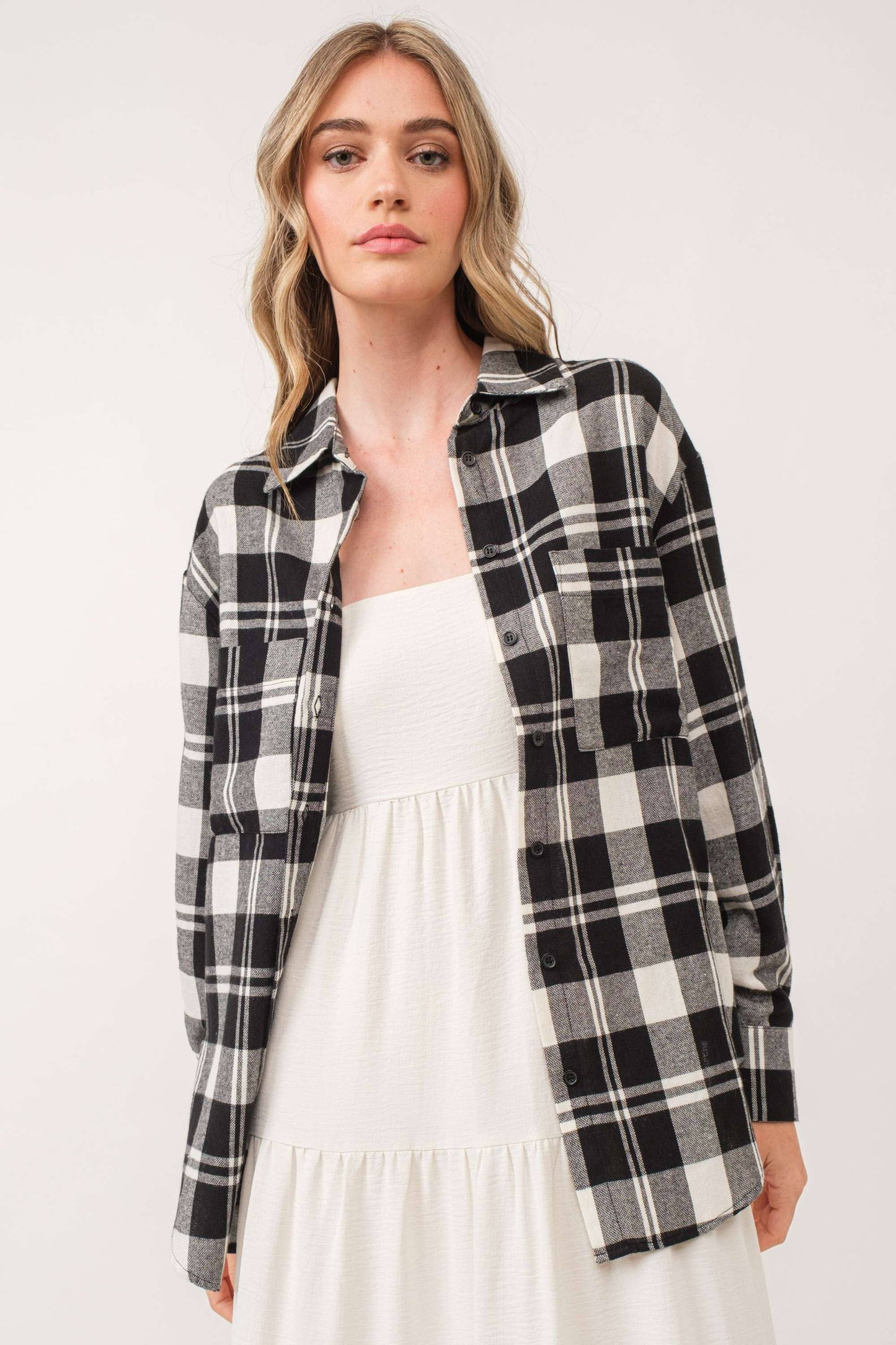 b&w plaid button-down