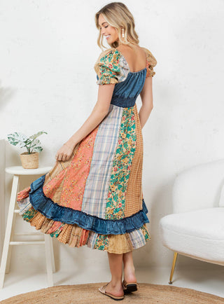 ruffled midi denim dress