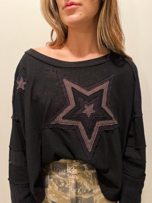 black multi knit star top