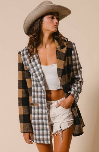 black + tan buffalo plaid blazer