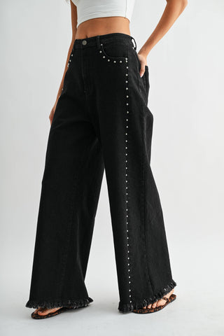 black denim studded pants