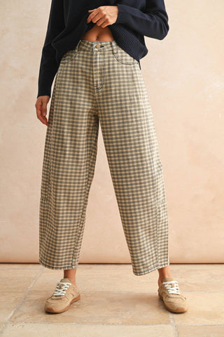 mini checker barrel pants