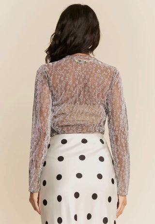 sheer metallic silver shimmer top
