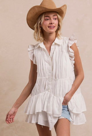 white ruffle sleeve tunic