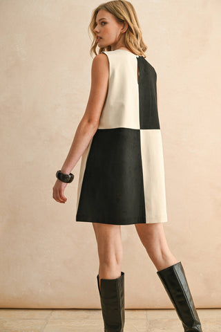 suede color block shift dress