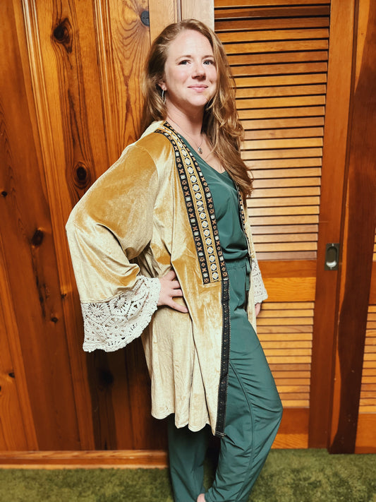 gold/bronze velvet kimono