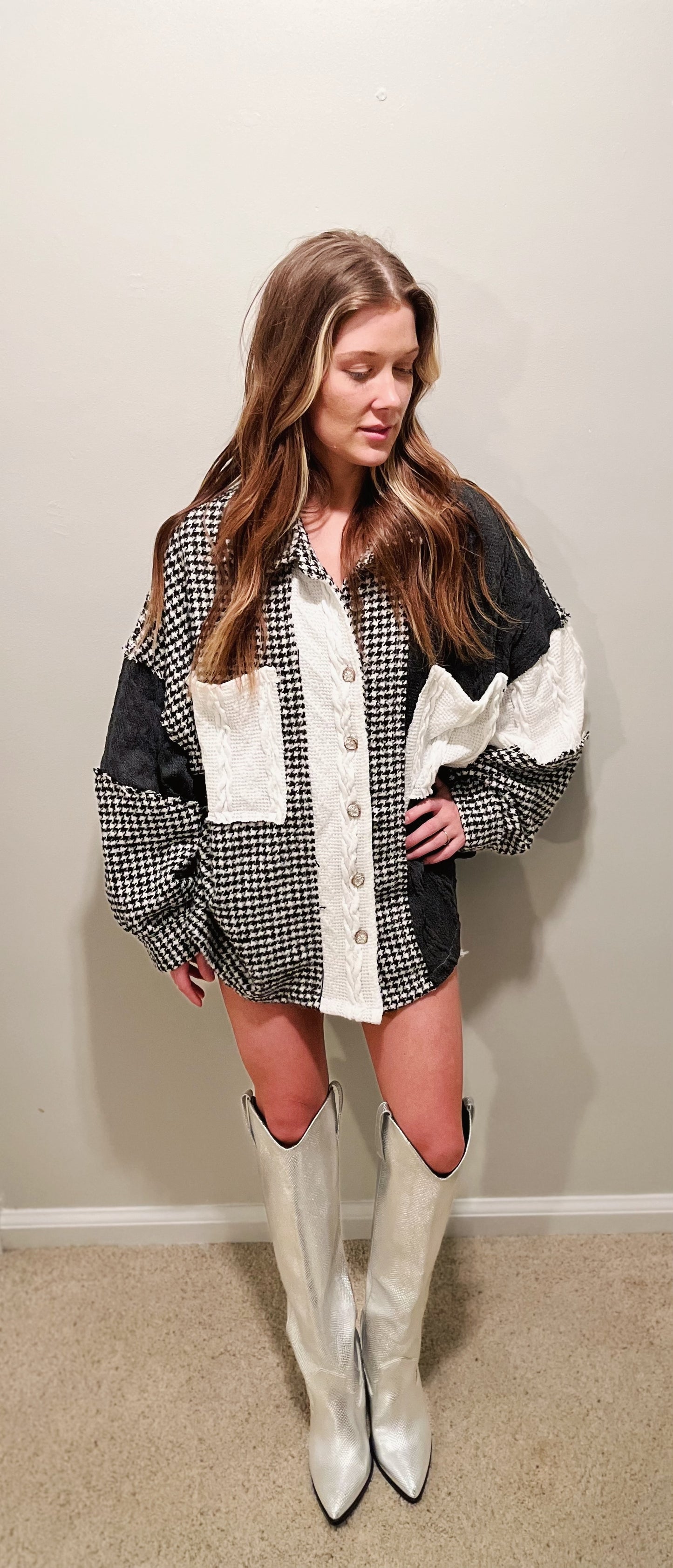 b&w houndstooth shacket