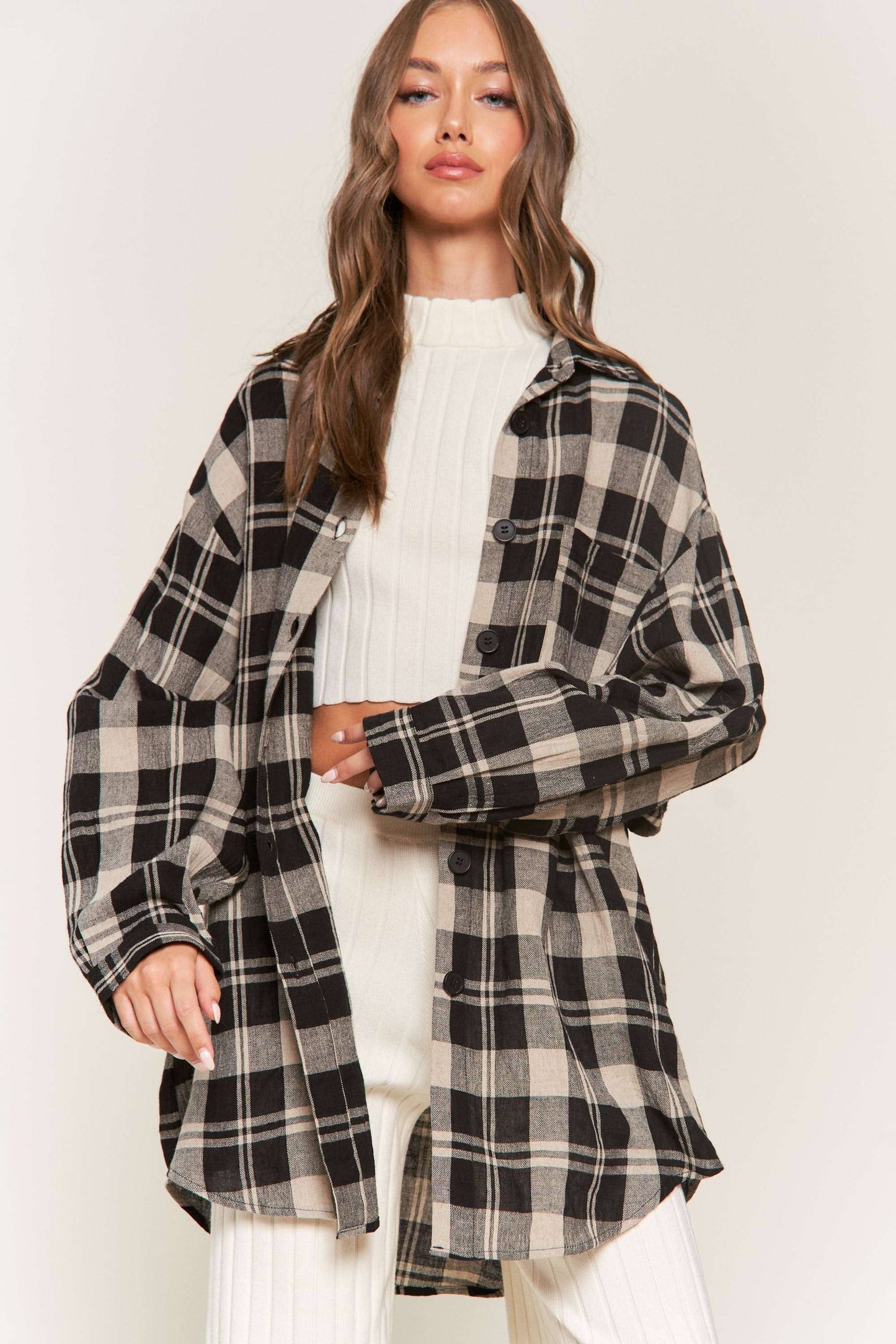 b&w oversized plaid flannel