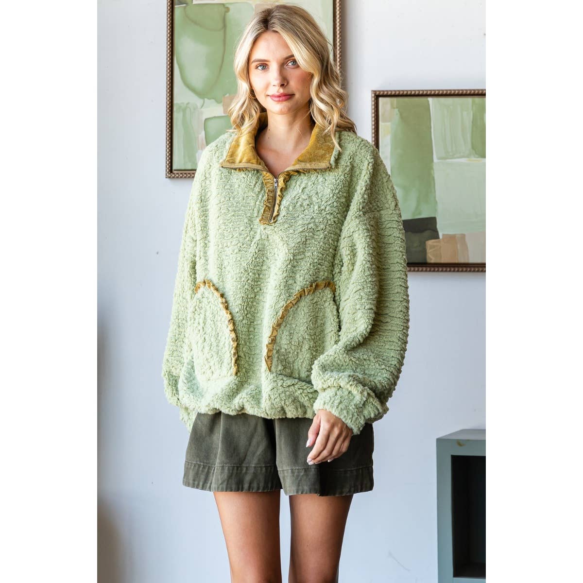 sage sherpa pullover